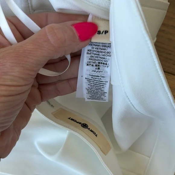 Tory Burch Snow White & Navy Tech Twill Pleated Tennis Skirt Woven Trim, Small - Picture 7 of 8